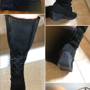 Black suede shearling Winter Boots